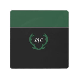 グリーンモダン鹿〔雄ジカの〕枝角モノグラム メタルプリント