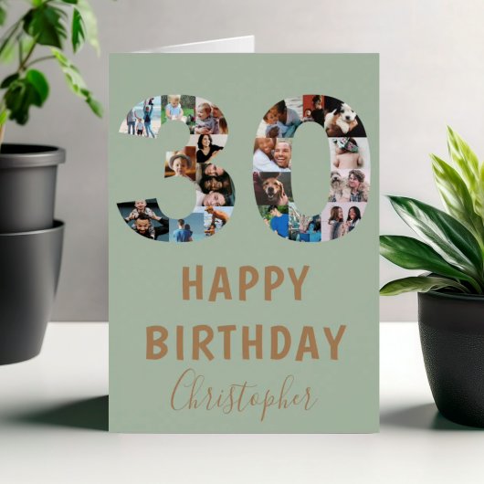 グリーンモダン30thハッピーバースデーフォトコラージュ