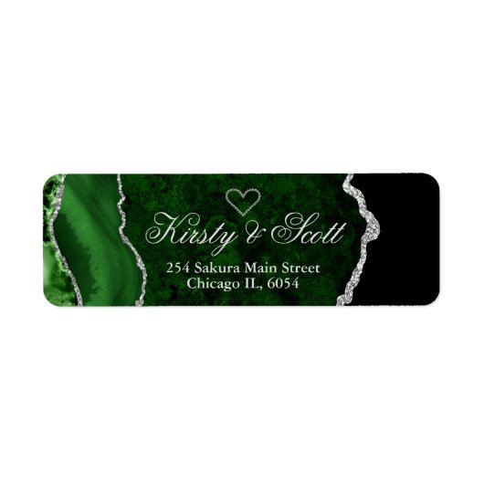 グリーンモダン&シルバーフェイクグリッターアゲ結婚ート ラベル (正面)