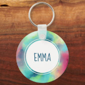 グリーンモダン&レッド宇宙ネブラウォーター色 キーホルダー (正面)