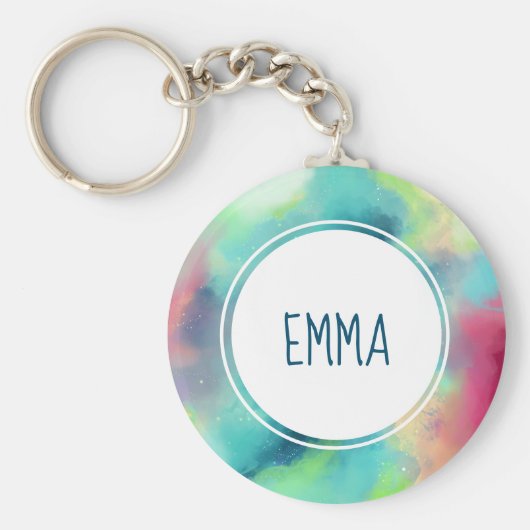 グリーンモダン&レッド宇宙ネブラウォーター色 キーホルダー (正面)