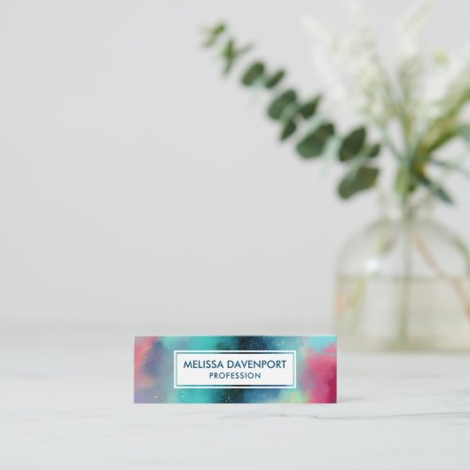 グリーンモダン&レッド宇宙ネブラウォーター色 スキニー名刺 (スタンド正面)