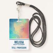 グリーンモダン&レッド宇宙ネブラウォーター色 バッジ (裏面ランヤード)