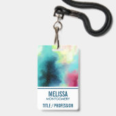 グリーンモダン&レッド宇宙ネブラウォーター色 バッジ (Front with Lanyard)