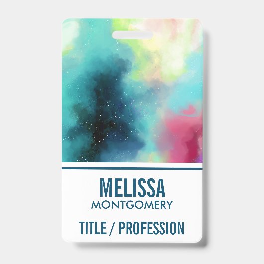 グリーンモダン&レッド宇宙ネブラウォーター色 バッジ (Front)