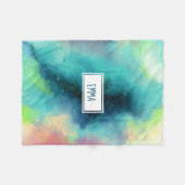 グリーンモダン&レッド宇宙ネブラウォーター色 フリースブランケット (正面(横))