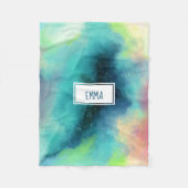 グリーンモダン&レッド宇宙ネブラウォーター色 フリースブランケット (正面)