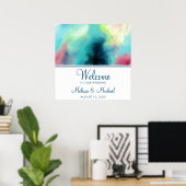 グリーンモダン&レッド宇宙ネブラウォーター色 ポスター (ホームオフィス)