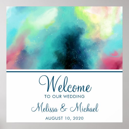 グリーンモダン&レッド宇宙ネブラウォーター色 ポスター (正面)