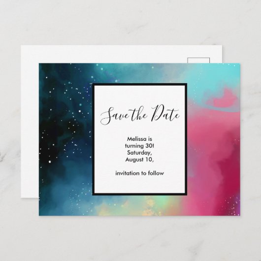 グリーンモダン&レッド宇宙ネブラウォーター色 ポストカード (正面/裏面)