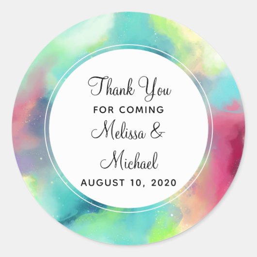 グリーンモダン&レッド宇宙ネブラウォーター色 ラウンドシール (正面)