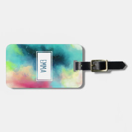 グリーンモダン&レッド宇宙ネブラウォーター色 ラゲッジタグ
