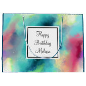 グリーンモダン&レッド宇宙ネブラウォーター色 ラージペーパーバッグ (裏面)