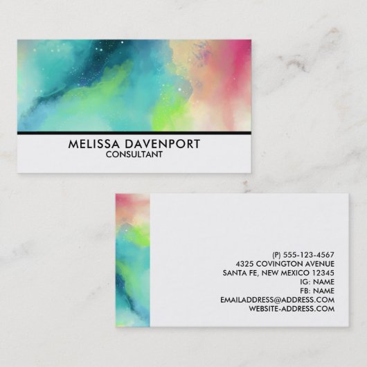 グリーンモダン&レッド宇宙ネブラウォーター色 名刺 (正面/裏面)