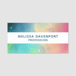 グリーンモダン&レッド宇宙ネブラウォーター色 名札
