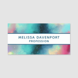 グリーンモダン&レッド宇宙ネブラウォーター色 名札