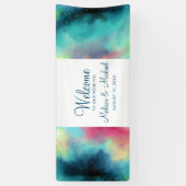 グリーンモダン&レッド宇宙ネブラウォーター色 横断幕 (縦)