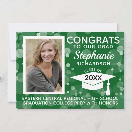 グリーンモダン《写真》ぼけ味バブル写真卒業 招待状 (正面)