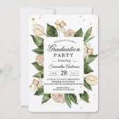 グリーンモダン&赤面フローラ水色卒業 招待状 (正面)