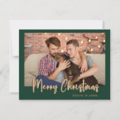 グリーンモダン&金ゴールドクリスマスタータンチェックPlaid写真 シーズンカード (正面)