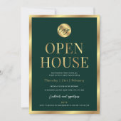 グリーンモダン&金ゴールド会社ロゴオフィスオープンハウス 招待状 (正面)