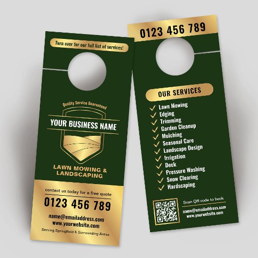 グリーンモダン&金ゴールド造園芝刈り ドアノブサイン