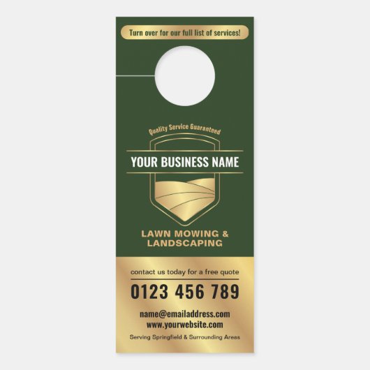 グリーンモダン&金ゴールド造園芝刈り ドアノブサイン (正面)