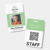 グリーンモダンIDカード会社従業員QR バッジ (正面＆裏面)