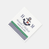 グリーンモノグラムのアンド海軍いかり航海の結婚ズ スタンダードカクテルナプキン (角)