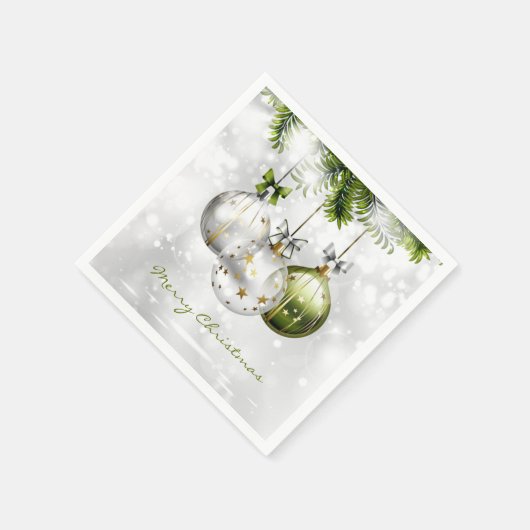 グリーンモノグラムのシルバー金ゴールドクリスマスオーナメント スタンダードカクテルナプキン (角)