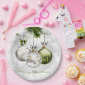 グリーンモノグラムのシルバー金ゴールドクリスマスオーナメント ペーパープレート (パーティー)