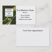 グリーンモノグラムのタータンチェックパターン会社のロゴ 予約カード (正面/裏面)