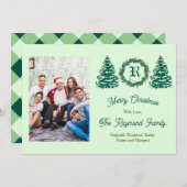グリーンモノグラムの絵のホリデーカード シーズンカード (正面/裏面)