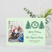 グリーンモノグラムの絵のホリデーカード シーズンカード (スタンド正面)