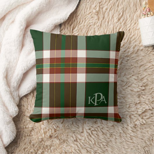グリーンモノグラムの、レッド&クリームホリデープレイド クッション (ブランケット)