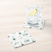 グリーンモノグラムバウブルクリスマスオーナメントパターン スクエアペーパーコースター (インサイチュ)