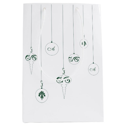 グリーンモノグラムバウブルクリスマスオーナメント抱き枕 ミディアムペーパーバッグ (正面)