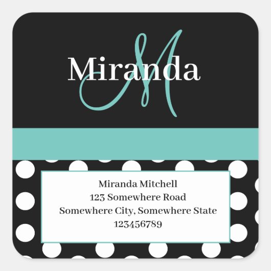 グリーンモノグラムホワイト水玉模様差出人住所スクア スクエアシール (正面)