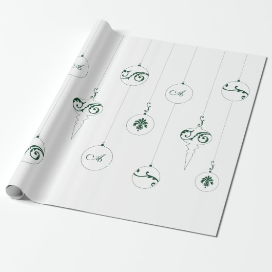 グリーンモノグラムボーぶら下がったブルのオーナメントクリスマス ラッピングペーパー (アンロールド)
