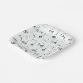 グリーンモノグラムボーブルパターンスクエアクリスマス ペーパープレート (傾斜あり)