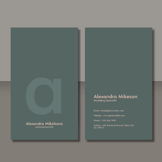 グリーンモノグラムミニマリストモダンプロフェッショナル 名刺