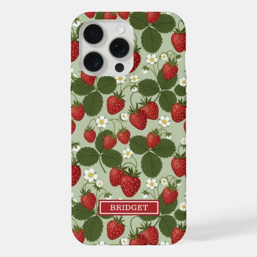グリーンモノグラム入りいちご iPhoneケース (裏面)