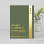 グリーンモノグラム結婚フォイル招待状 箔招待状 (立ち正面)