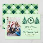 グリーンモノグラム絵柄のホリデーカード シーズンカード (正面/裏面)