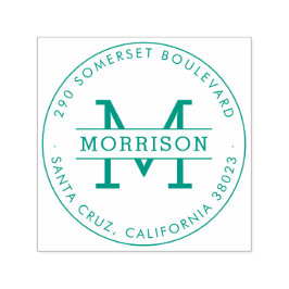 グリーンモノグラム&ファミリーネームラウンド差出人住所 セルフインキングスタンプ