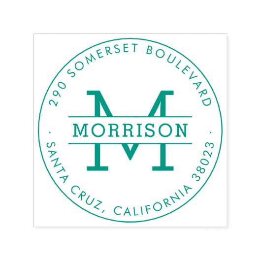 グリーンモノグラム&ファミリーネームラウンド差出人住所 セルフインキングスタンプ (デザイン)