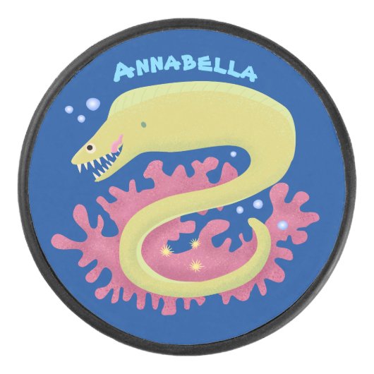 グリーンモレイウナギおもしろいアニメイラストレーション アイスホッケーパック (正面)