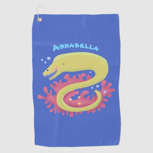 グリーンモレイウナギおもしろいアニメイラストレーション ゴルフタオル (正面)