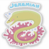 グリーンモレイウナギおもしろいアニメイラストレーション シール (正面)