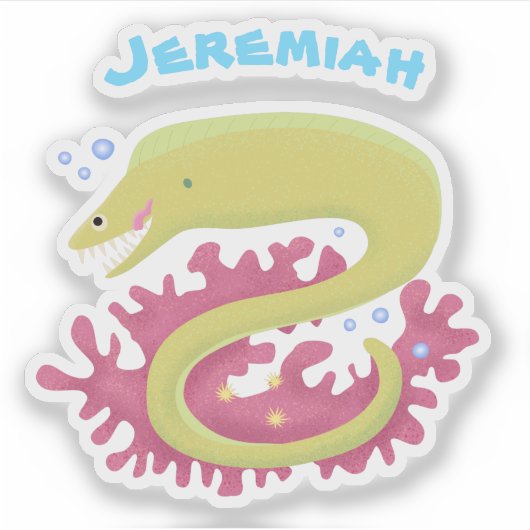 グリーンモレイウナギおもしろいアニメイラストレーション シール (正面)